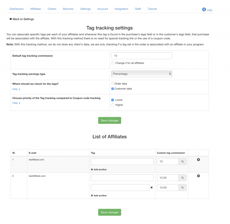 New feature tracking by tag Affiliate tracking software