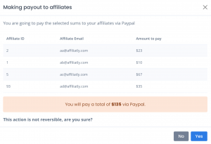 making payout to affiliates