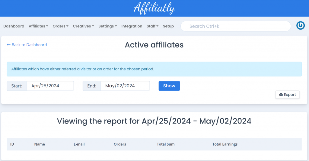 active affiliates report details