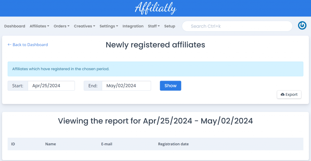 newly registered users report details
