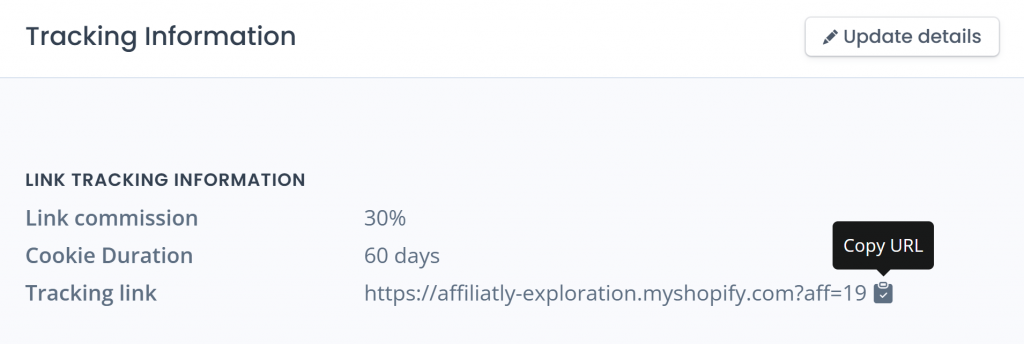 affiliate detail copy link url