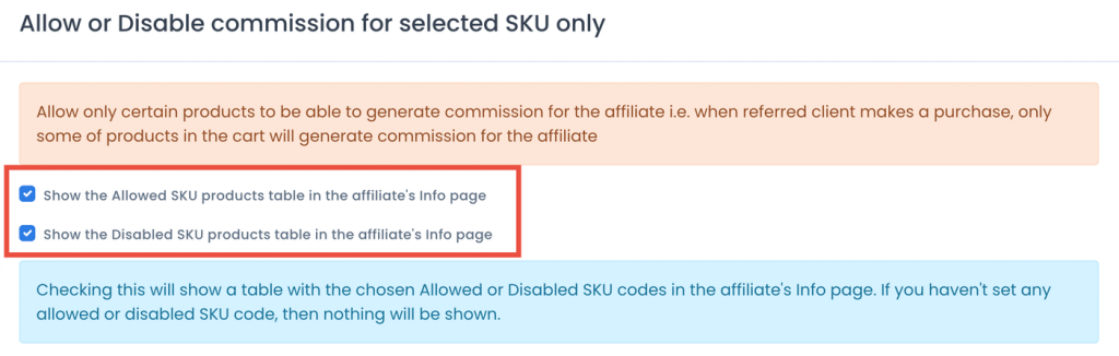 allow or disable commission for selected SKU