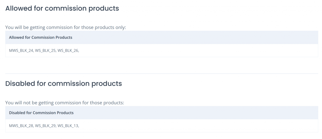 allowed or disabled SKUs