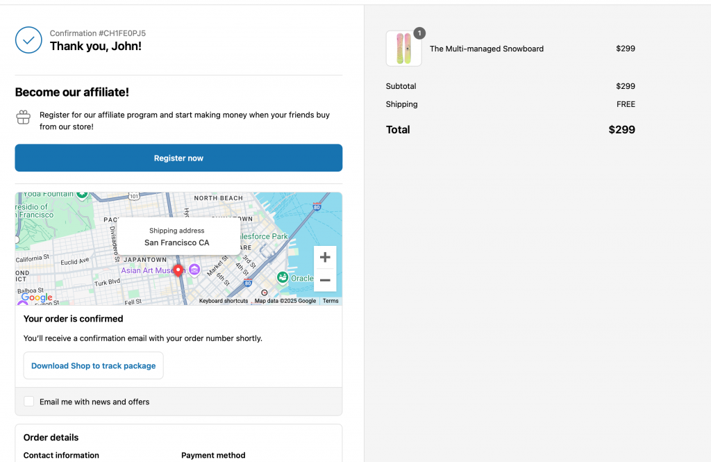 post checkout invitation sample