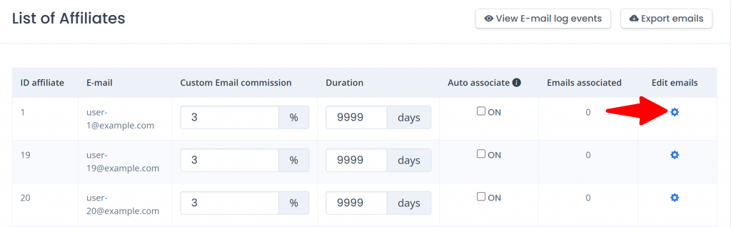 affiliate details on email settings