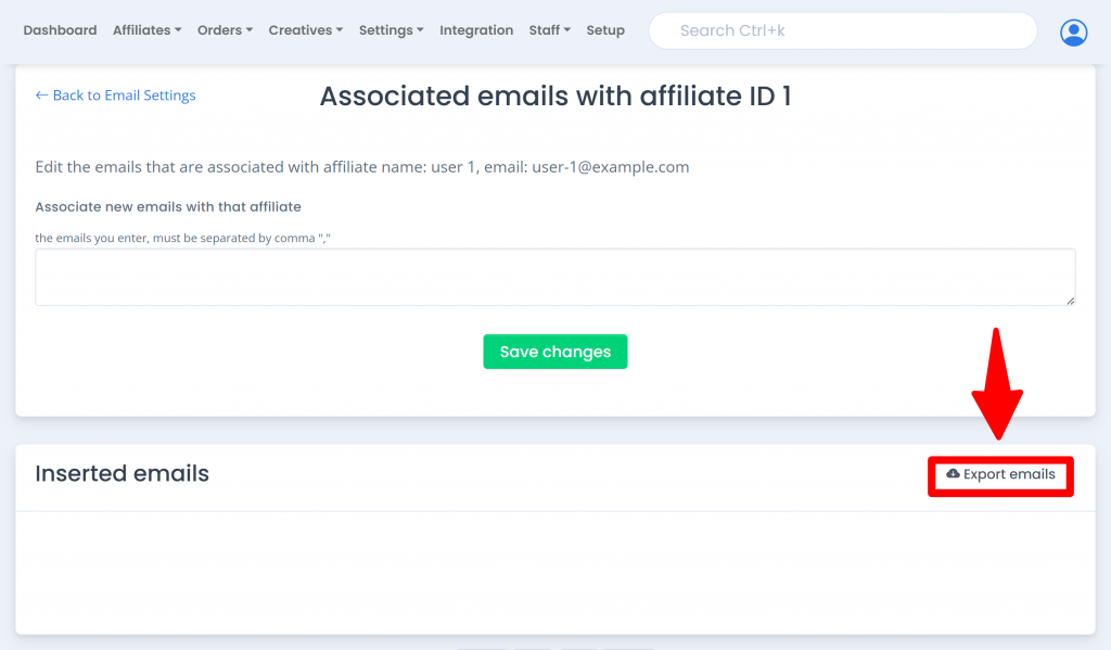 export associated emails with affiliate