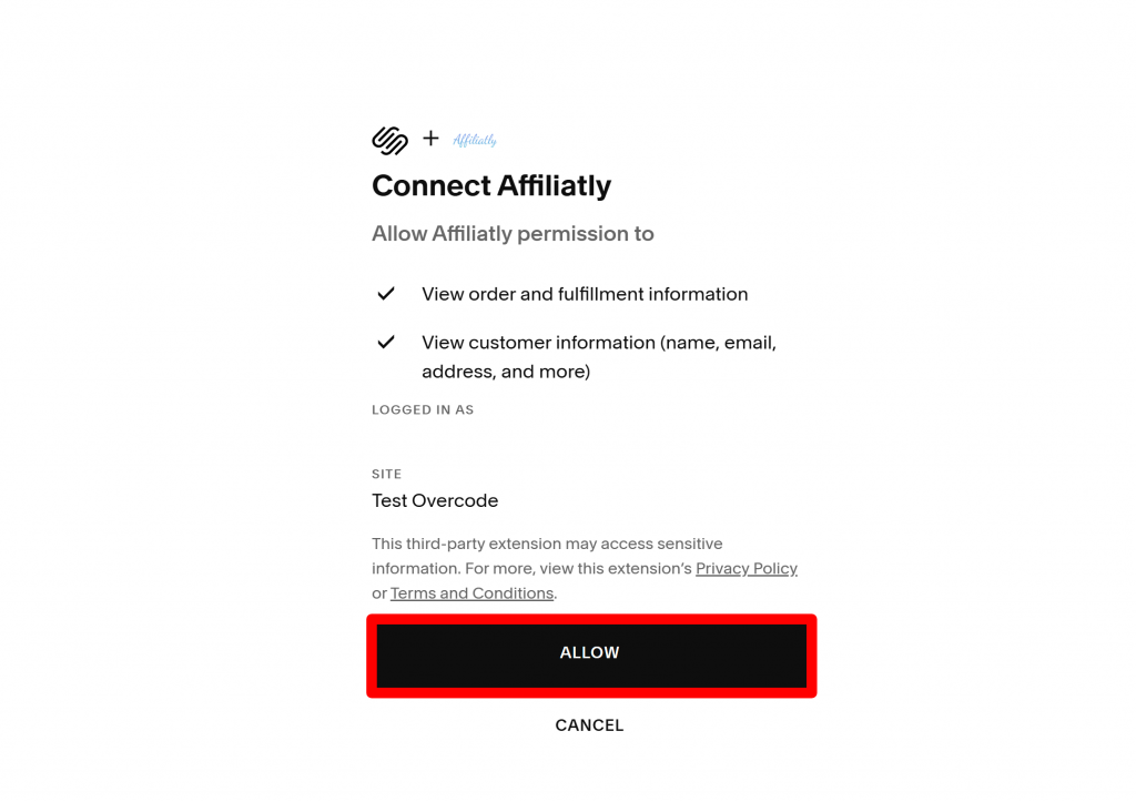squarespace - connect affiliatly