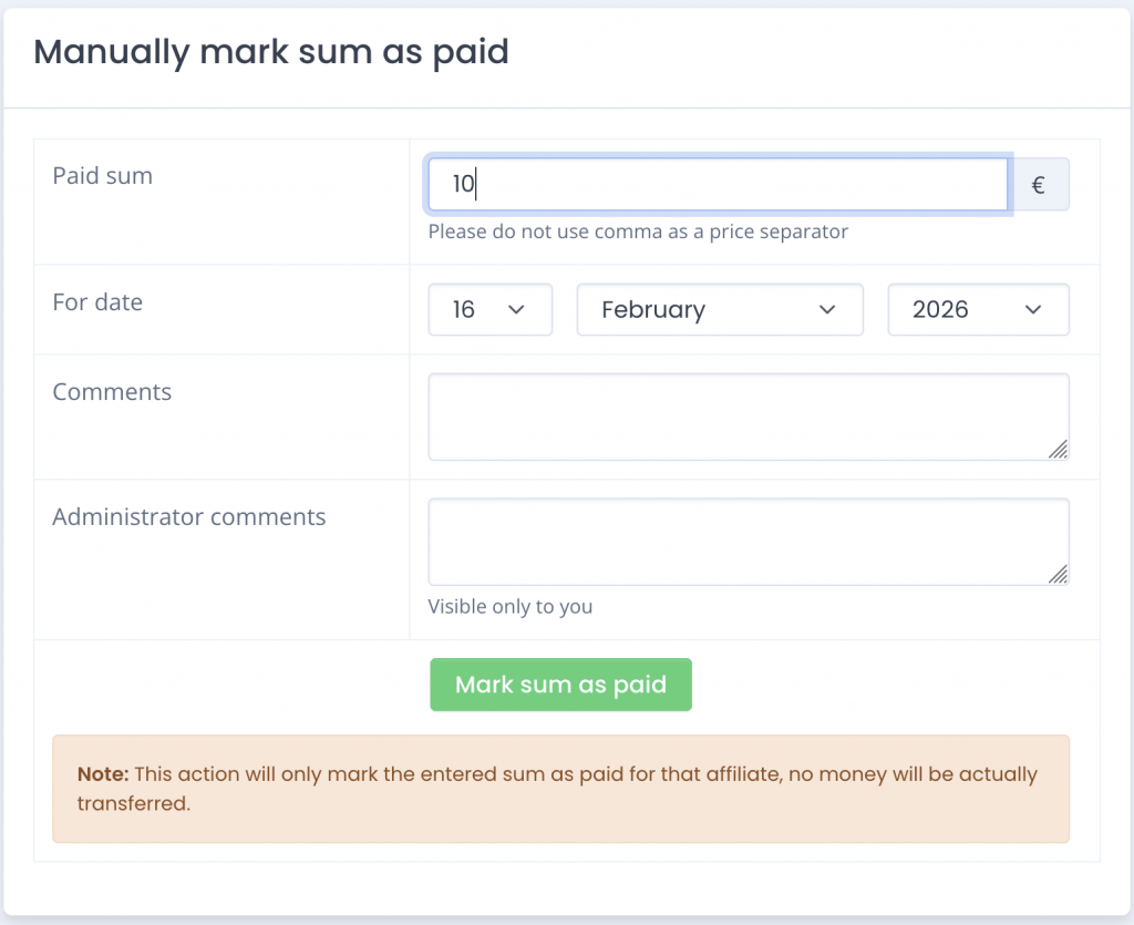 manually mark as paid