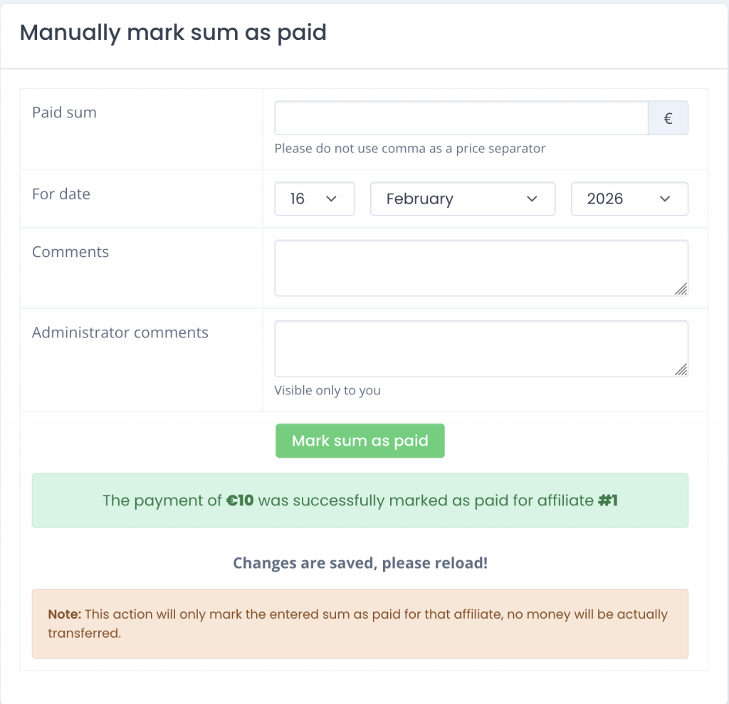 manually mark as paid success