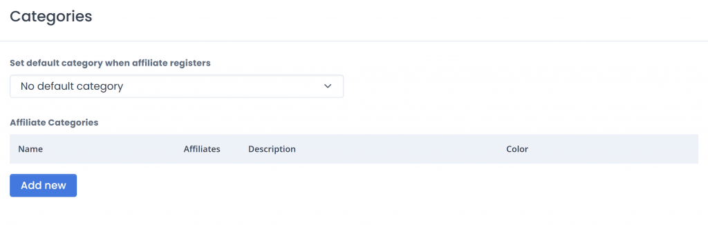 affiliate categories default state