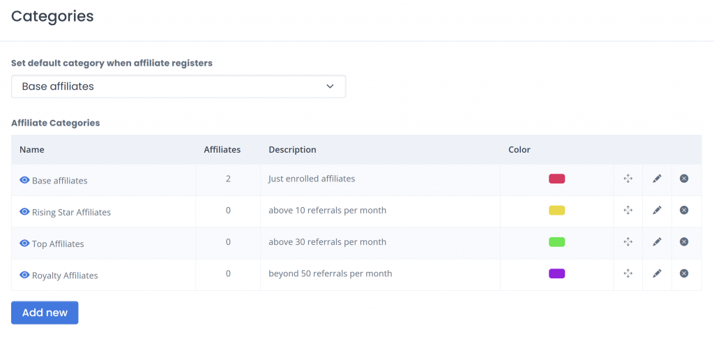 affiliate categories example final setup