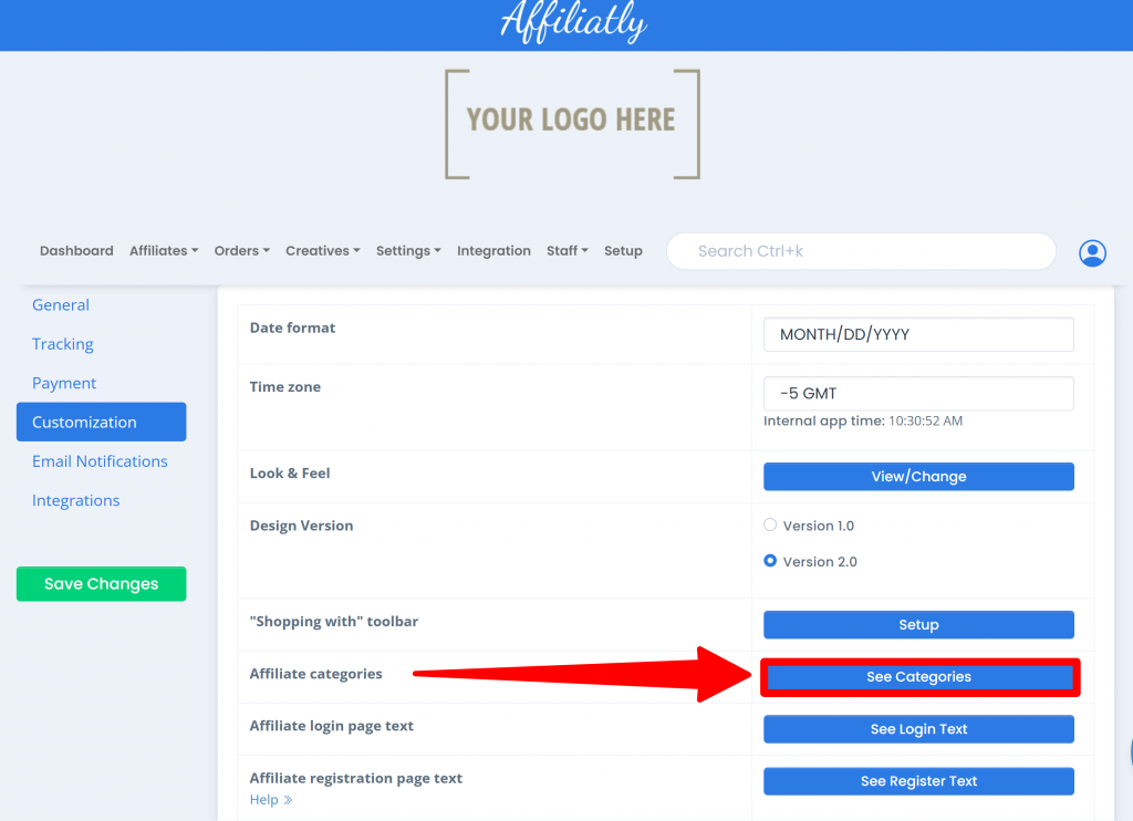affiliate categories location